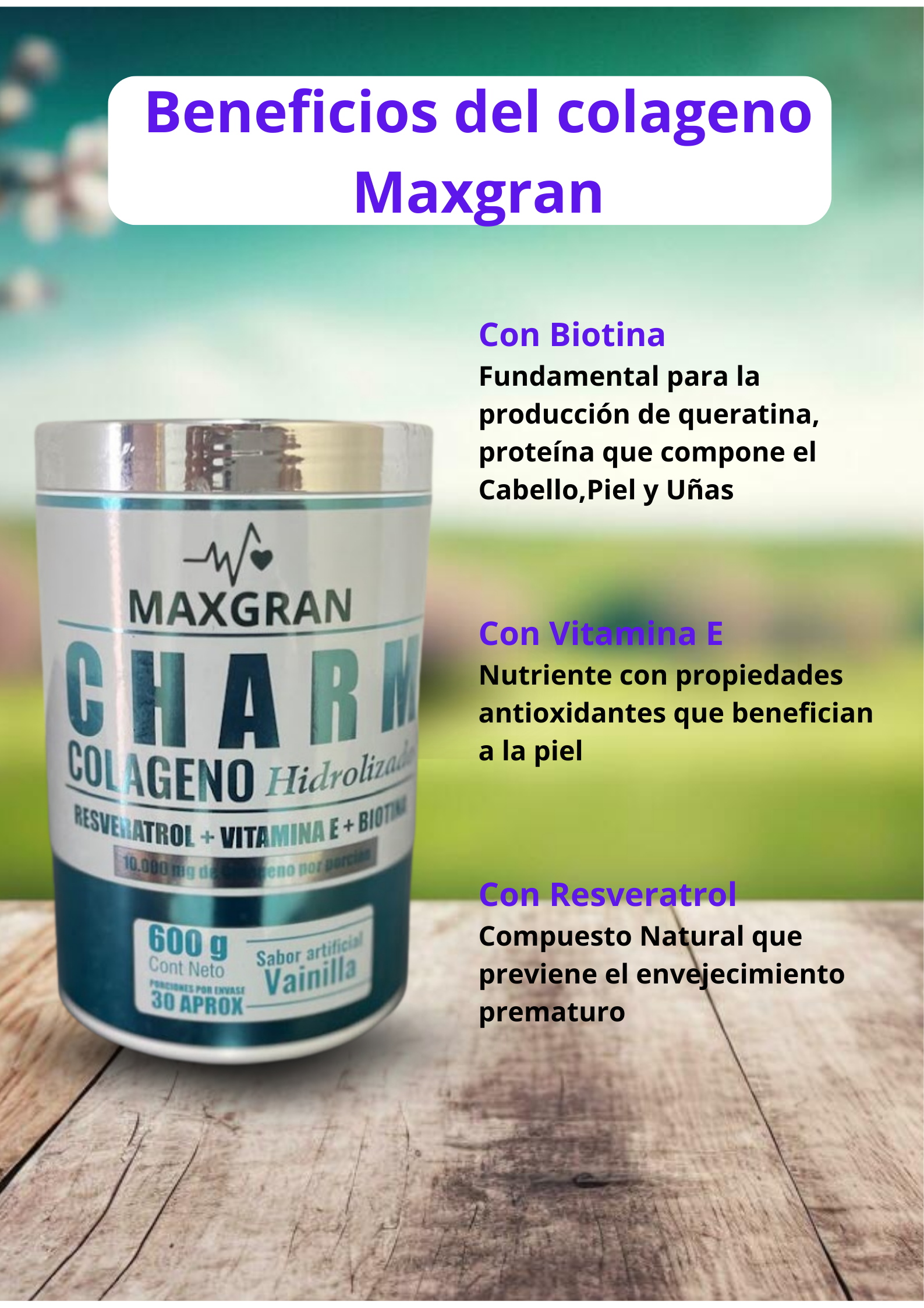 Colágeno Hidrolizado Con Resveratrol, Vitamina E y Biotina