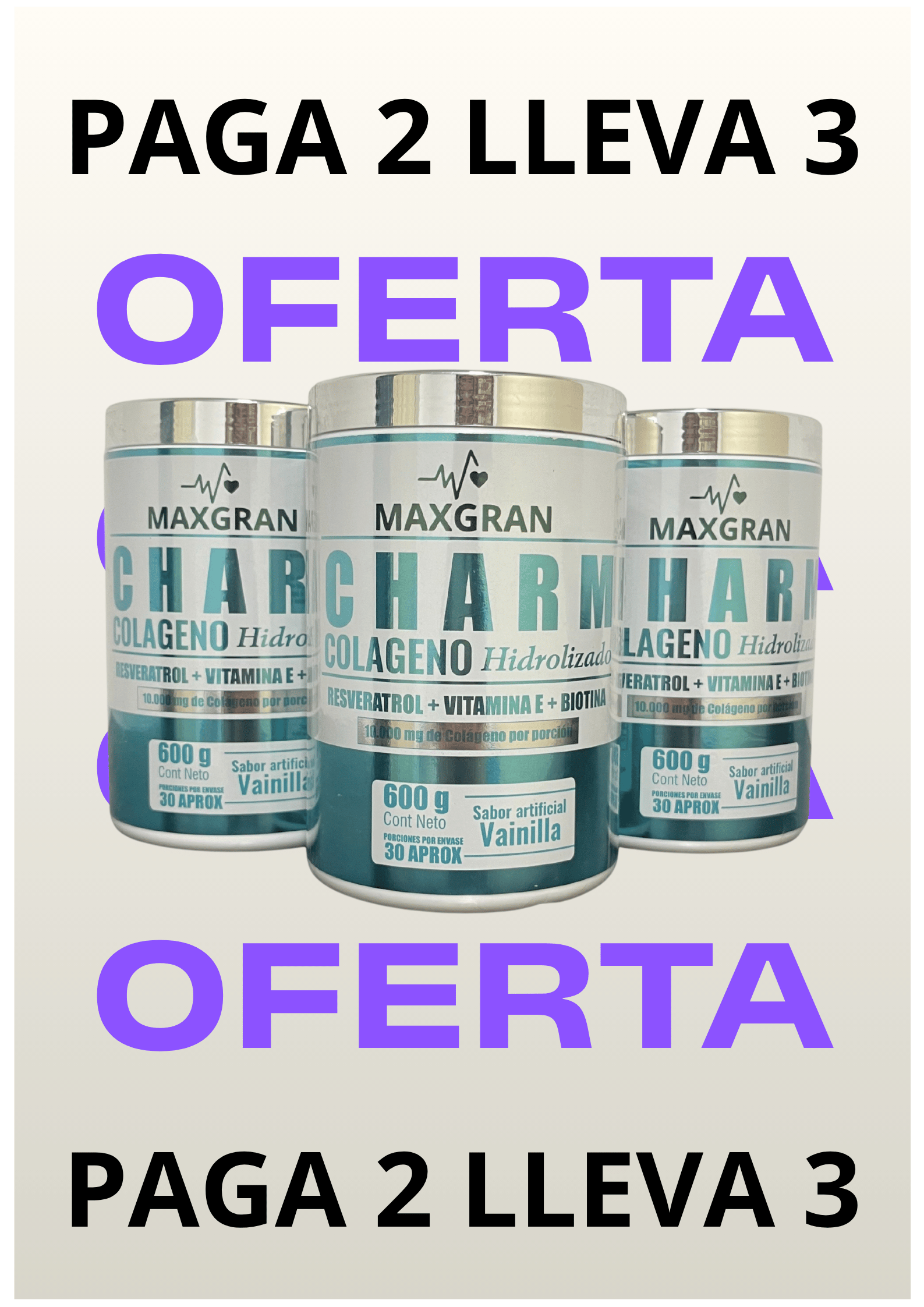 2 colágenos Hidrolizados con Resveratrol, Vitamina E y Biotina. lleva el 3ro "Gratis" 🎁